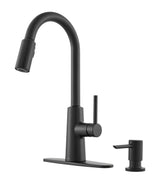 Nori Single Handle Pulldown Kitchen Faucet with Soap Dispenser, Matte Black