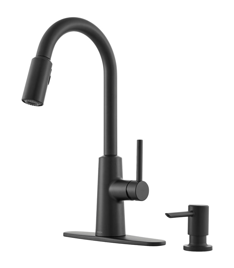 Nori Single Handle Pulldown Kitchen Faucet with Soap Dispenser, Matte Black A5730