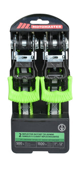 1,500-lb Reflective Ratchet Tie-Down Strap with Padded D-Handle, 1-in x 12-ft, 2-pk