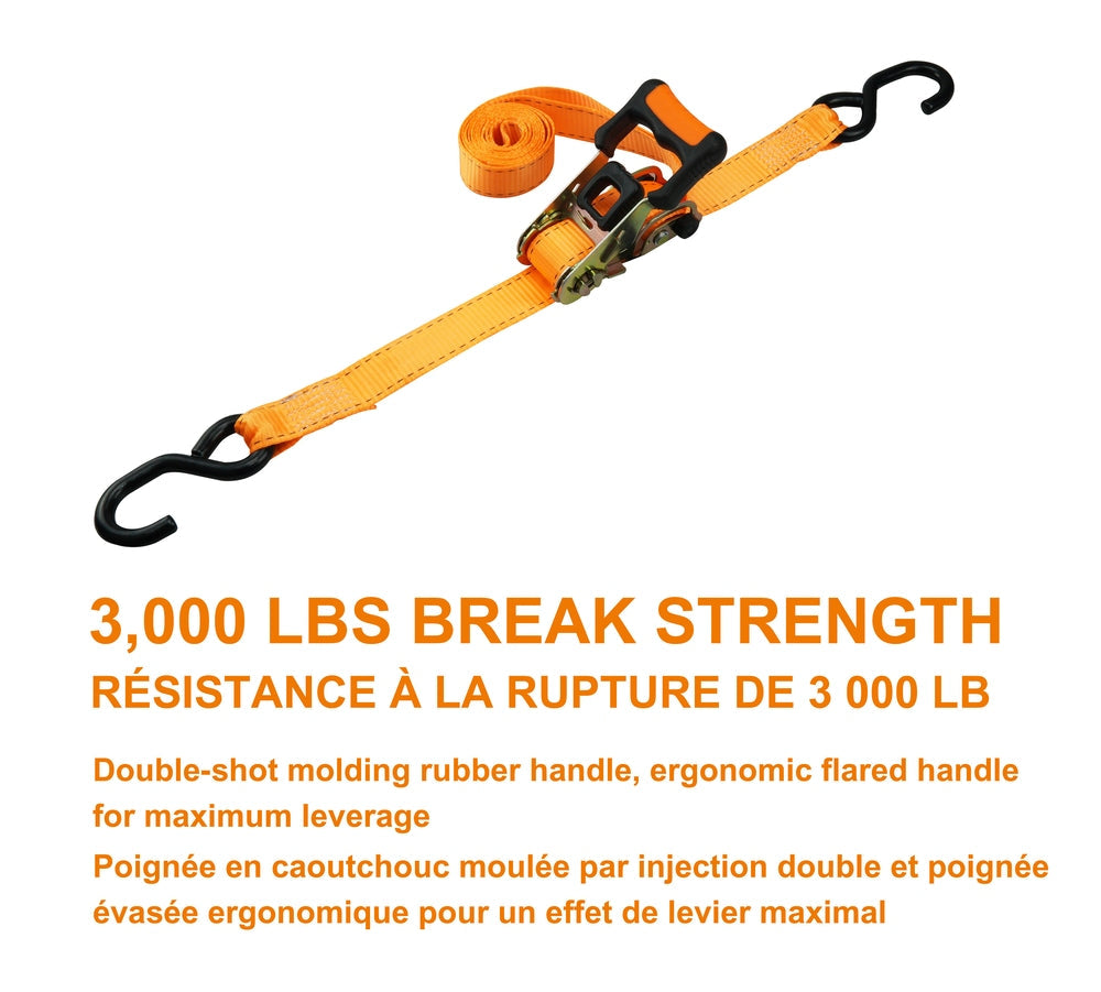 3,000-lb Heavy-Duty Sliding Ratchet Tie Down Straps, 1.25-in x 8-ft, 2-pk