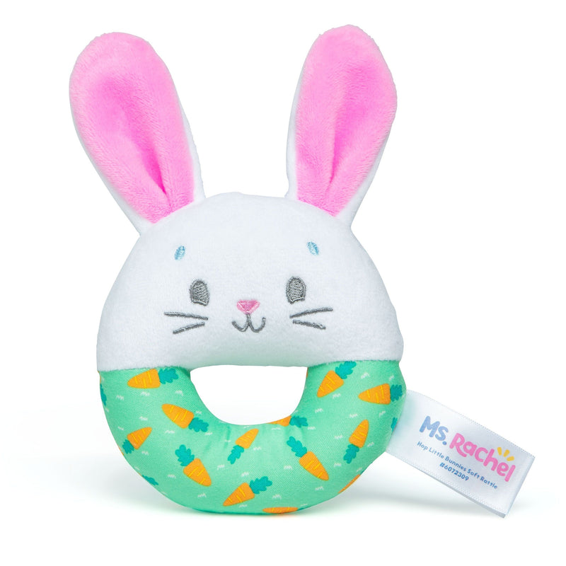 Hop Little Bunnies Soft Rattle Toy, Baby Teething Toys with Plush Bunny Cover, Toddler Toys T5048