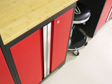 Bold 3.0 Series All-in-One Lockable Steel Garage Cabinetry Set with Bamboo Top, Black/Red, 48-in x 18-in x 76.75-in, 5-pc