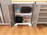 Bold 3.0 Series All-in-One Lockable Steel Garage Cabinetry Set with Bamboo Top, White/Platinum, 48-in x 18-in x 76.75-in, 5-pc