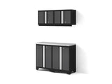 Bold 3.0 Series All-in-One Lockable Steel Garage Cabinetry Set with Stainless Steel Top, Black/Grey, 48-in x 18-in x 76.75-in, 5-pc