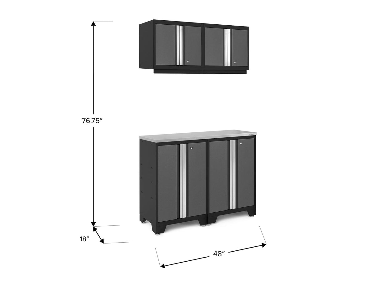 Bold 3.0 Series All-in-One Lockable Steel Garage Cabinetry Set with Stainless Steel Top, Black/Grey, 48-in x 18-in x 76.75-in, 5-pc