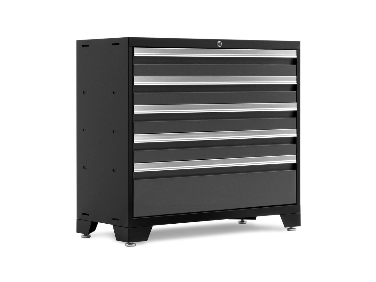 Bold 3.0 Series Lockable 5-Drawer Steel Tool Cabinet with Adjustable Legs, Fully-Welded, Black/Grey, 36-in