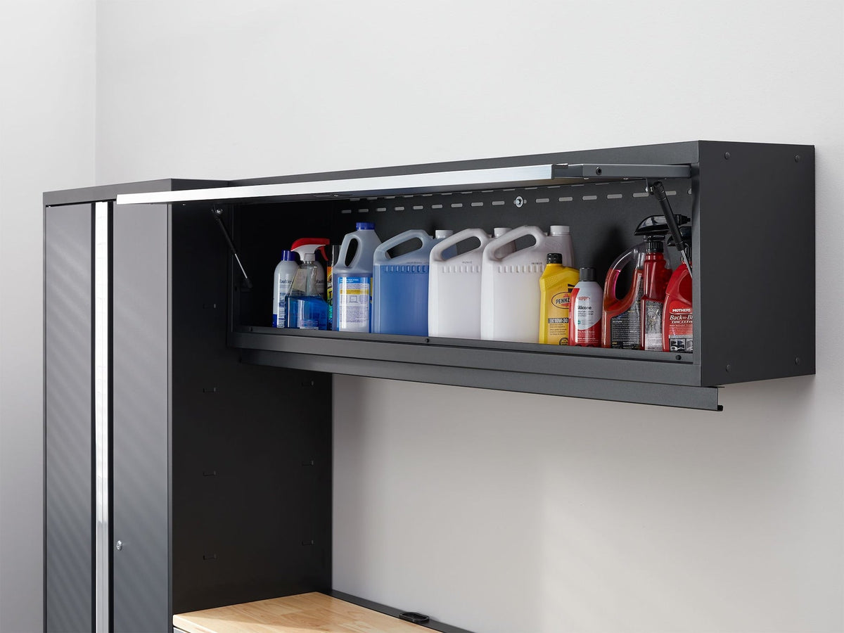 Bold 3.0 Series Lockable Steel Garage Cabinetry Set with Bamboo Top, Grey, 120-in x 18-in x 72-in, 5-pc