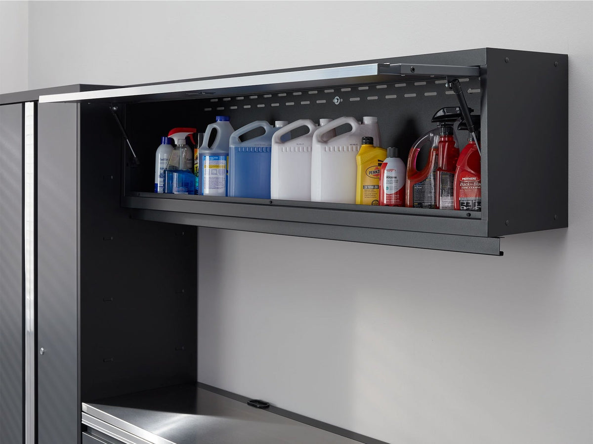Bold 3.0 Series Lockable Steel Garage Cabinetry Set with Stainless Steel Top, Grey, 120-in x 18-in x 72-in, 5-pc