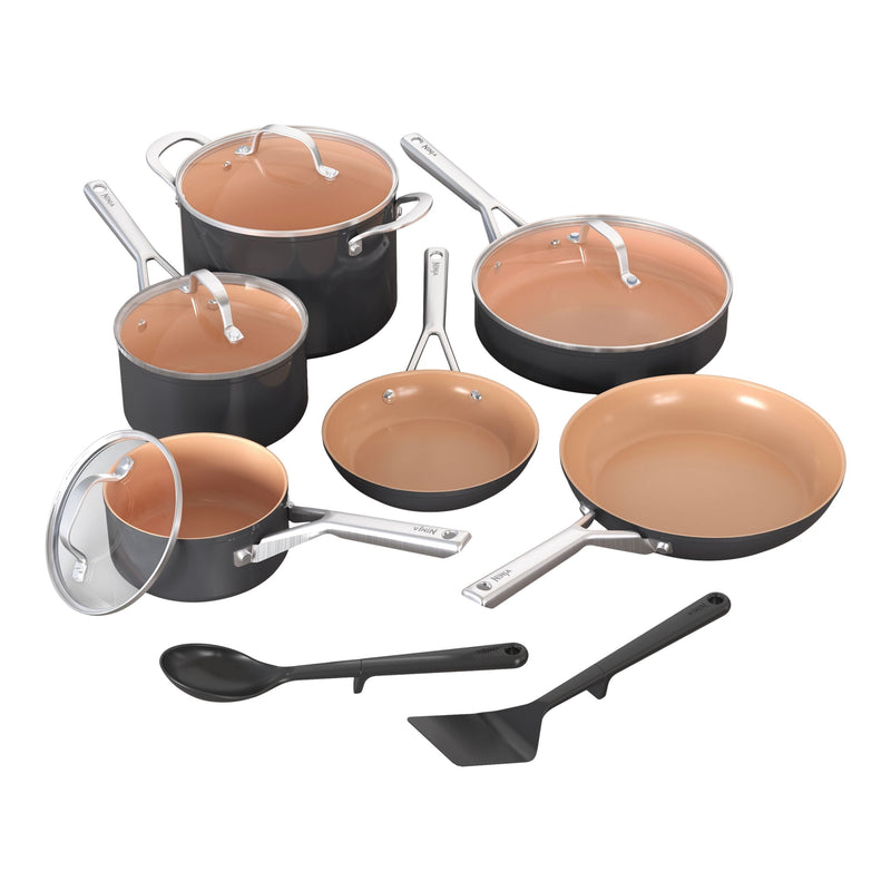 Extended Life Essential Ceramic Cookware Set, 12-pc, Dark Grey I6581