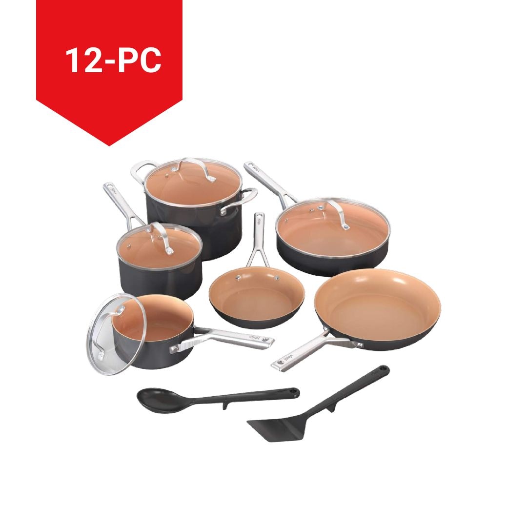Ninja Extended Life Essential Ceramic Cookware Set, 12-pc, Dark Grey