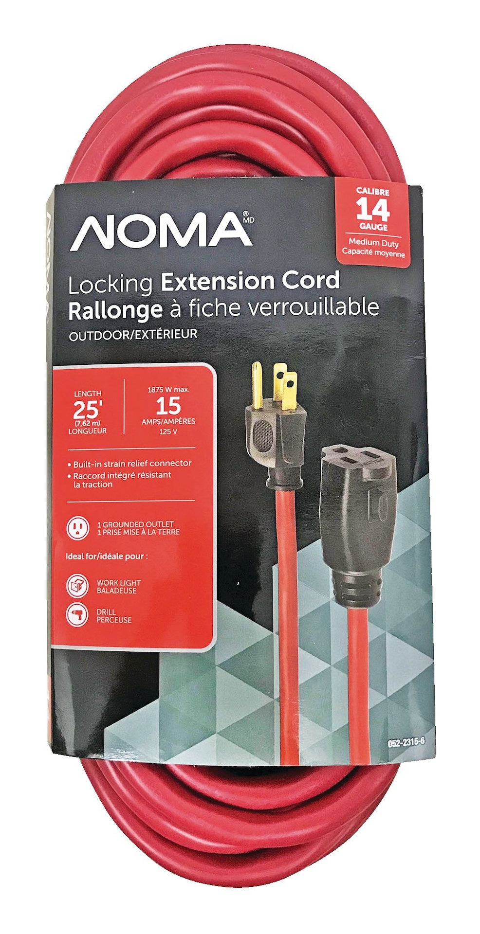 14/3 Outdoor Extension Cord with Grounded Outlet & Locking Connector, Red