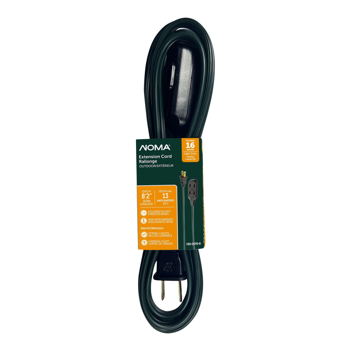 2.5-m 13A 3-Outlet Light-Duty 16-Gauge Green Outdoor Extension Cord