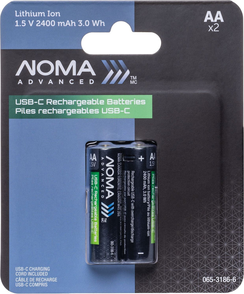 Advanced 2400 mAh USB C-Type Rechargeable Li-Ion Batteries, 2-pk L2368
