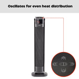 Oscillating Tower Ceramic Heater withRemote Control & Thermostat, 1500W, Black, 30-in
