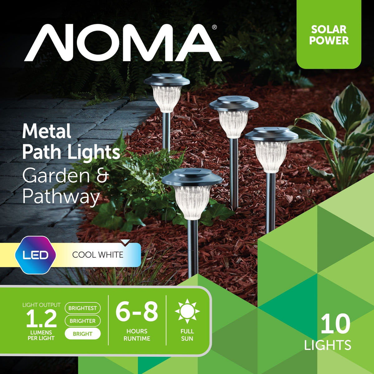 Outdoor Pure White LED Solar Stainless Steel Garden & Pathway Stake Lights, 10-Pk