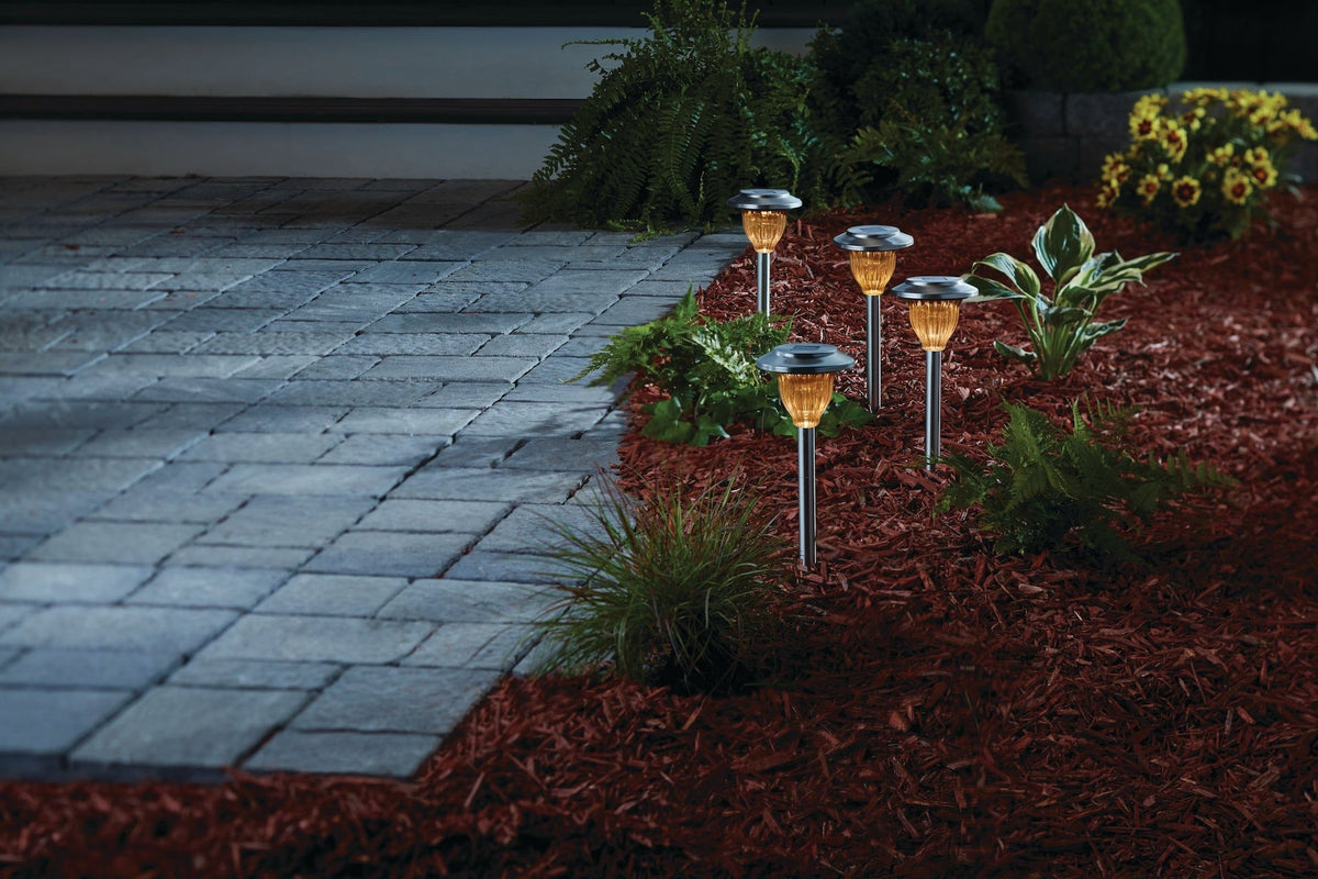 Outdoor Pure White LED Solar Stainless Steel Garden & Pathway Stake Lights, 10-Pk