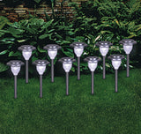 Outdoor Pure White LED Solar Stainless Steel Garden & Pathway Stake Lights, 10-Pk