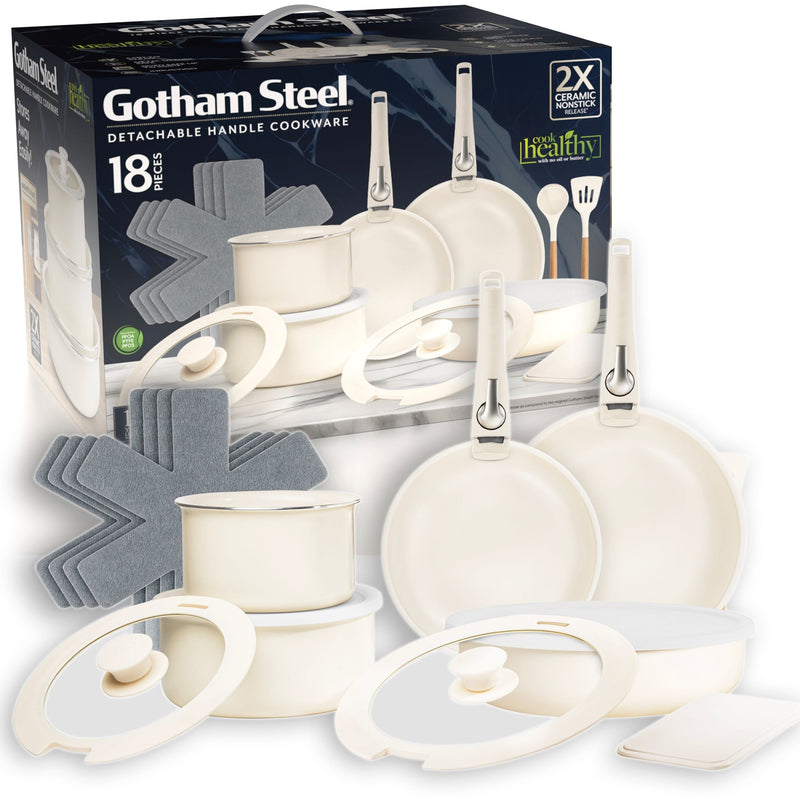 OB Pots & Pan Set with Removable Handles, Cream, 18-pc R9151