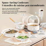OB Pots & Pan Set with Removable Handles, Cream, 18-pc
