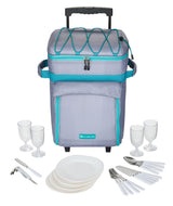 Outbound Wheeled Picnic Cooler with 21-Piece Cutlery/Plate Set, 18-Can