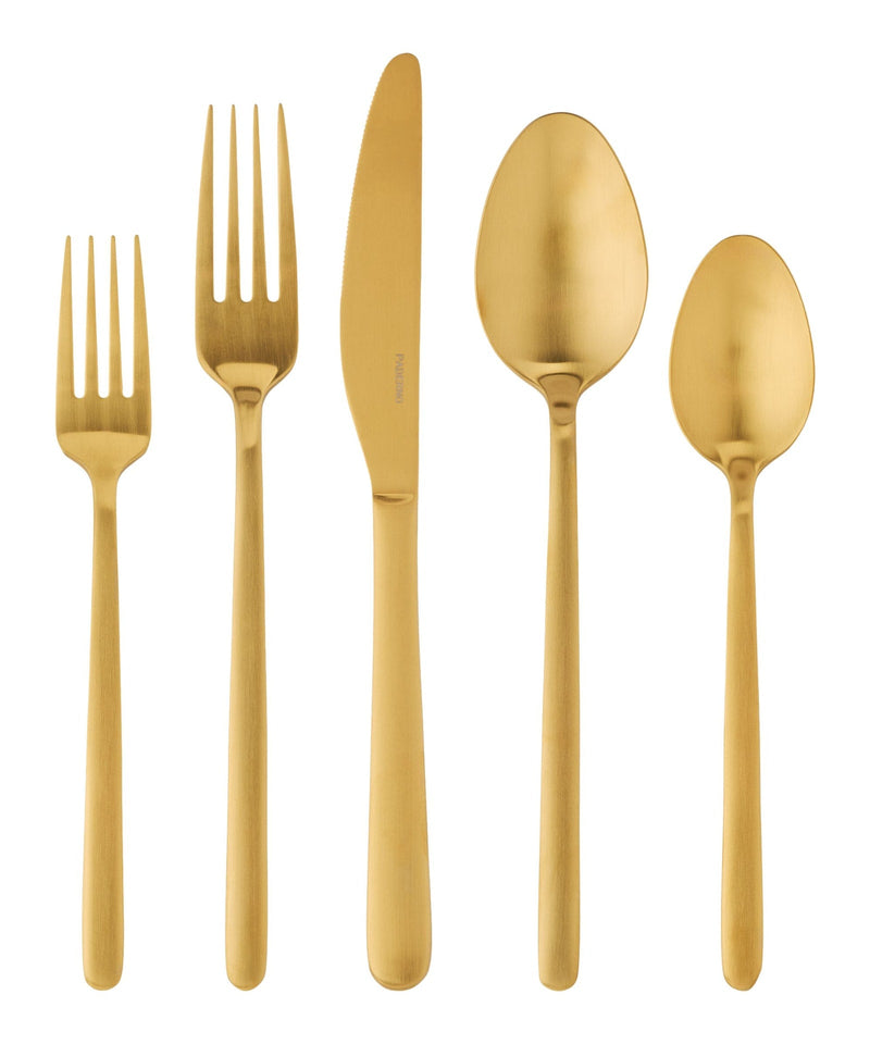 Chelsey Satin Gold Finish Slim Round Stainless Steel Flatware Set, Serves 4, 20-pc R3710