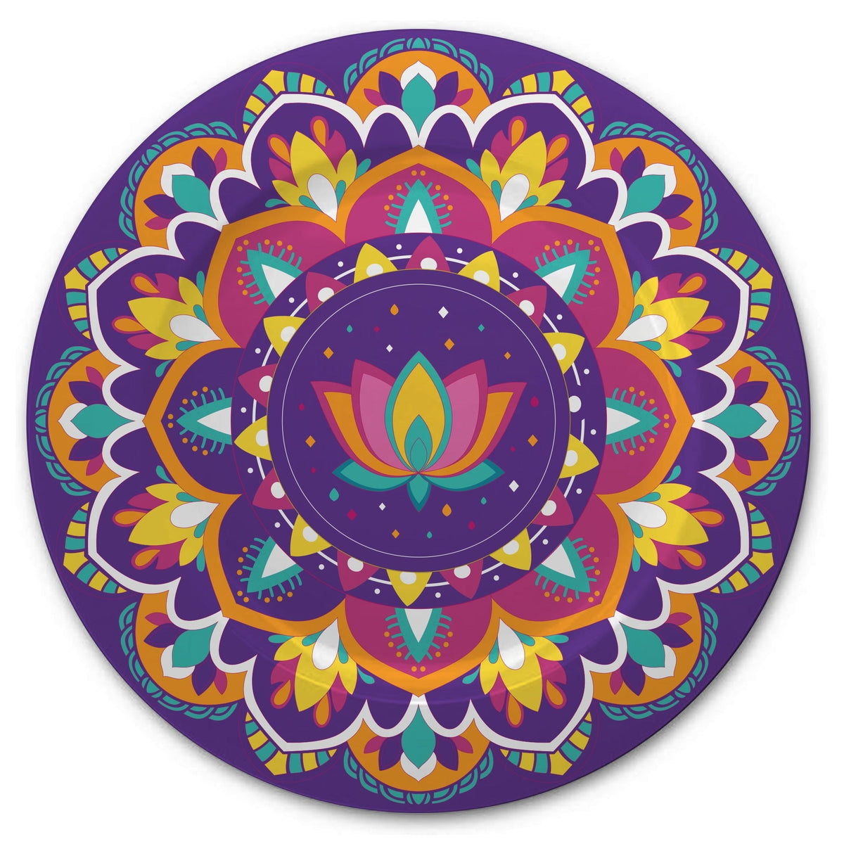 Patterned Plastic Reusable Serving Platter, Multi-Coloured, 13.5-in, for Diwali