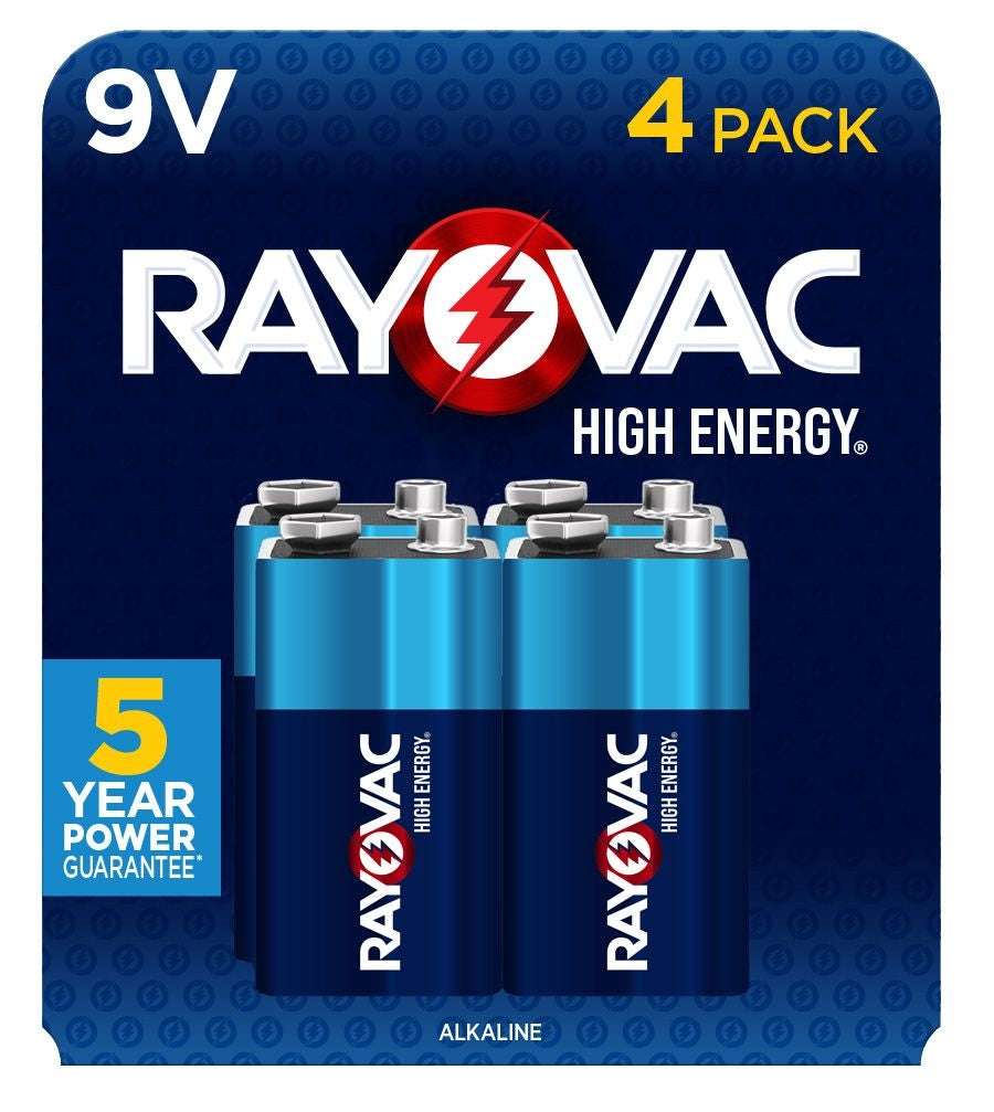 HIGH ENERGY 9V/9 Volt Alkaline Batteries, Long Lasting, All Purpose, 4-pk