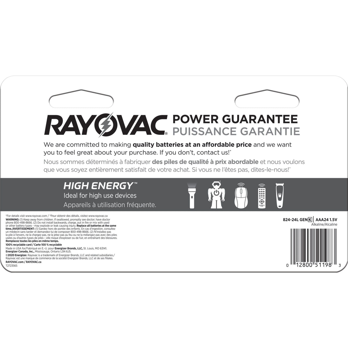 HIGH ENERGY AAA Alkaline Batteries, Long Lasting, All Purpose, 24-Pk
