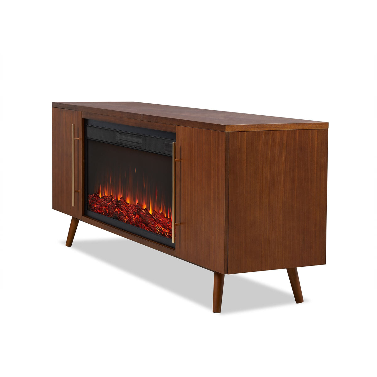 Morris Media Indoor Electric Fireplace TV Stand, 72-in, 1500W, Includes Remote Control & Firebox, Vintage Black Maple