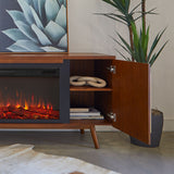 Morris Media Indoor Electric Fireplace TV Stand, 72-in, 1500W, Includes Remote Control & Firebox, Vintage Black Maple