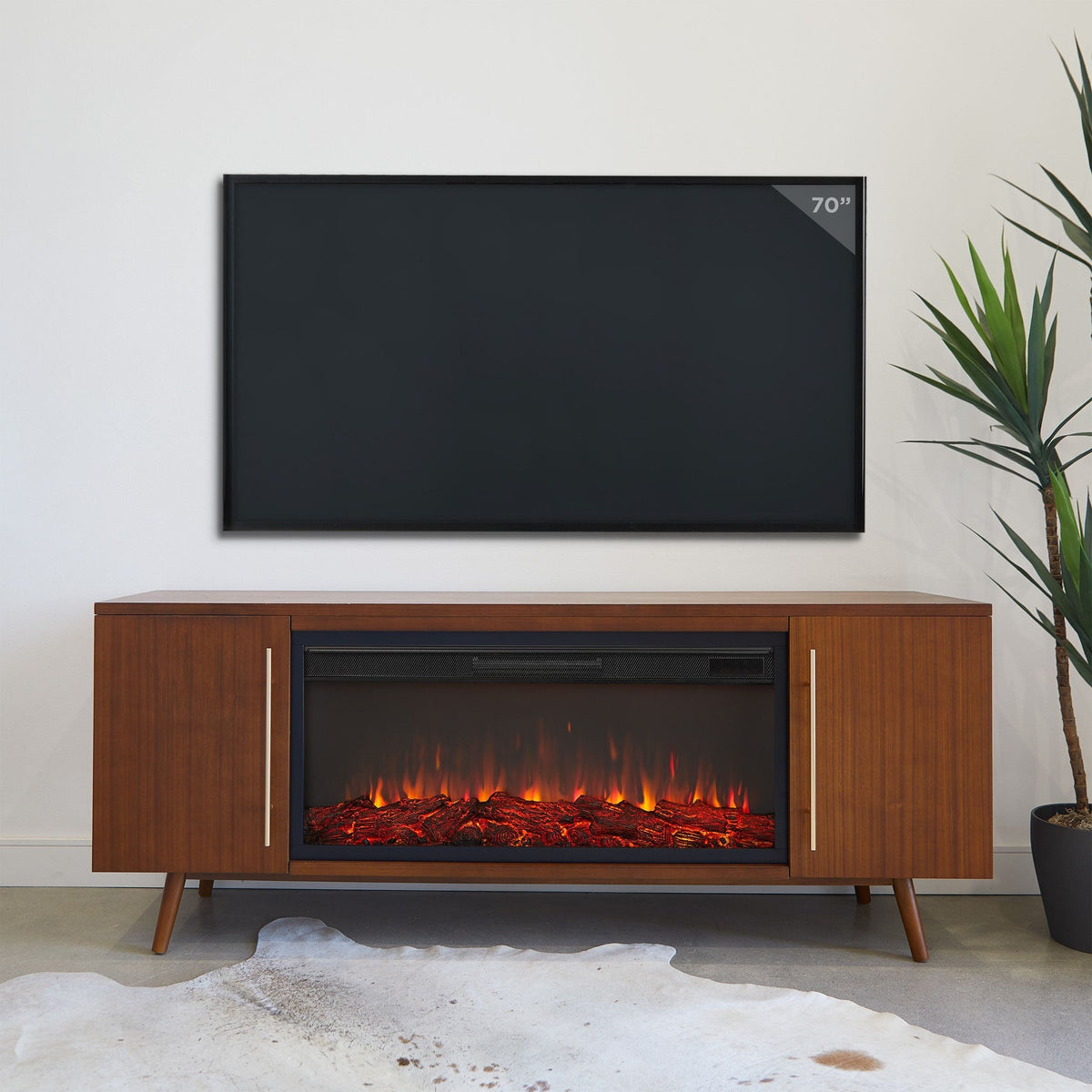 Morris Media Indoor Electric Fireplace TV Stand, 72-in, 1500W, Includes Remote Control & Firebox, Vintage Black Maple
