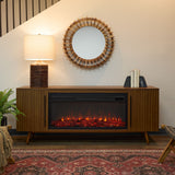 Morris Media Indoor Electric Fireplace TV Stand, 72-in, 1500W, Includes Remote Control & Firebox, Vintage Black Maple
