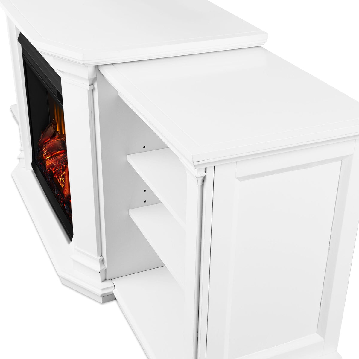 Valmont Media Indoor Electric Fireplace TV Stand, 74-in, 1500W, Includes Remote Control & Firebox, White
