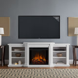 Valmont Media Indoor Electric Fireplace TV Stand, 74-in, 1500W, Includes Remote Control & Firebox, White