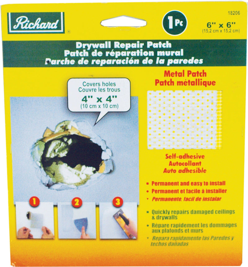 Self-Adhesive Metal-Reinforced Drywall & Ceiling Hole Repair Patch, 6 x 6-in B6804