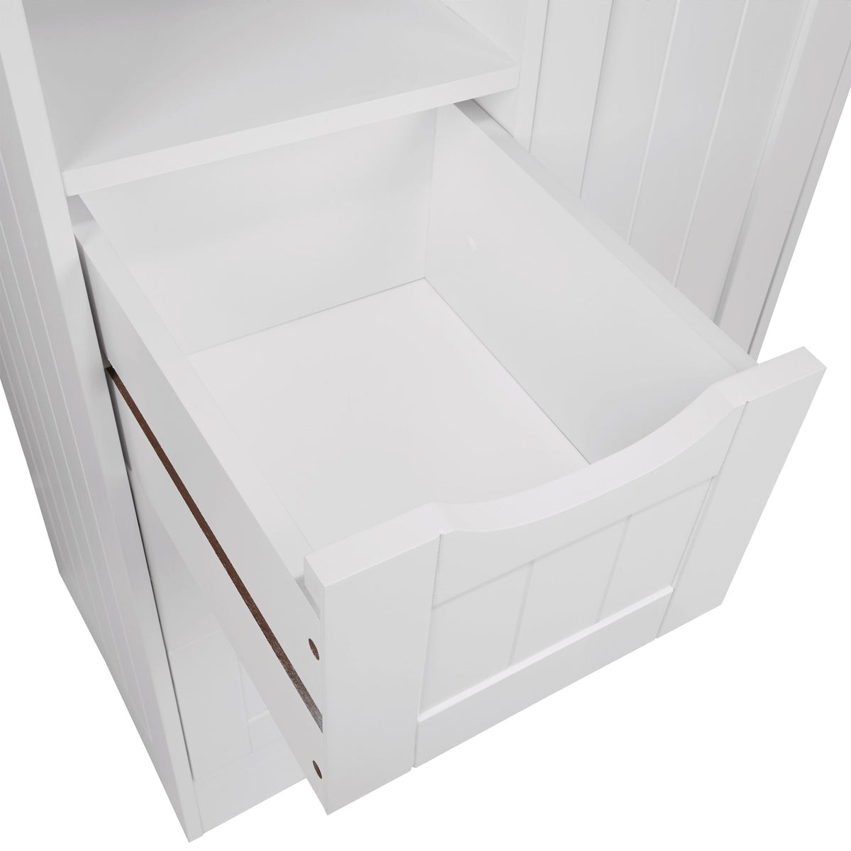 Home Ashland Single Door Bathroom & Laundry Storage Cabinet with 3 Drawers, Open Cubby & Adjustable Shelf, White