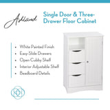Home Ashland Single Door Bathroom & Laundry Storage Cabinet with 3 Drawers, Open Cubby & Adjustable Shelf, White