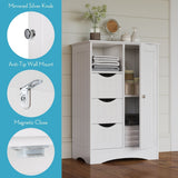 Home Ashland Single Door Bathroom & Laundry Storage Cabinet with 3 Drawers, Open Cubby & Adjustable Shelf, White