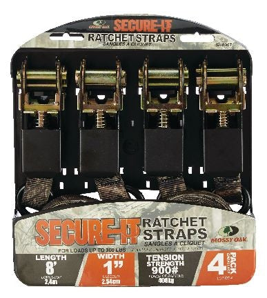 Ratchet Tie-Down Straps, 1-in x 8-ft (2.54 cm x 2.4 m), 4-pk F831