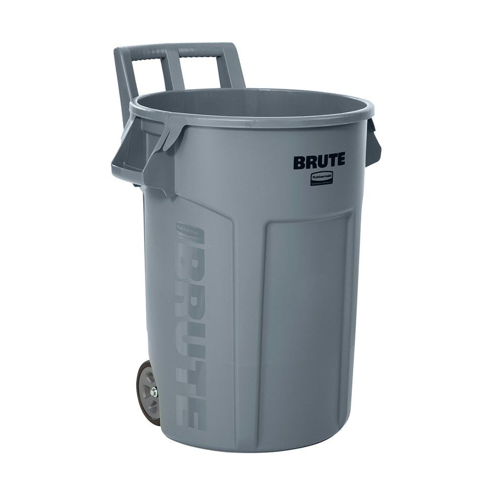 Commercial Wheeled Brute Circular Outdoor Garbage Can, Grey, 121-L