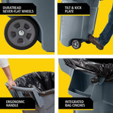 Commercial Wheeled Brute Circular Outdoor Garbage Can, Grey, 121-L