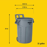 Commercial Wheeled Brute Circular Outdoor Garbage Can, Grey, 121-L