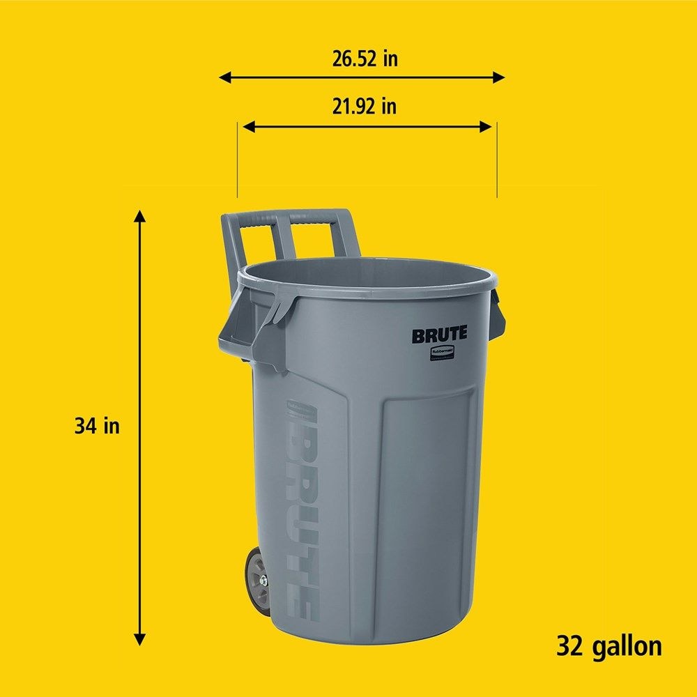 Commercial Wheeled Brute Circular Outdoor Garbage Can, Grey, 121-L