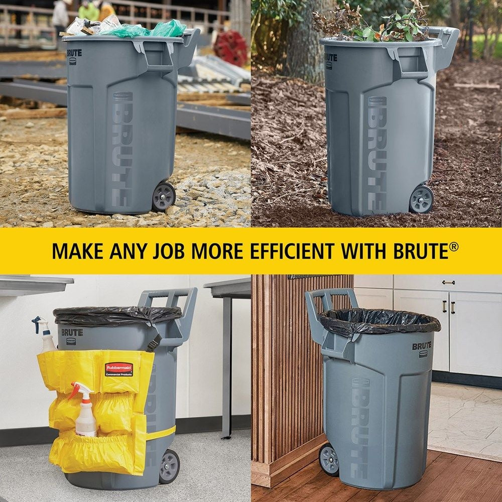 Commercial Wheeled Brute Circular Outdoor Garbage Can, Grey, 121-L