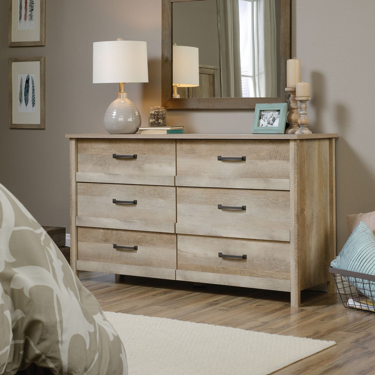 Cannery Bridge 6-Drawer Double Dresser/Chest Bedroom Storage, Lintel Oak Finish