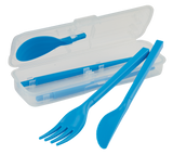 Cutlery Set To Go, Modular Travel Plastic Cutlery Set with Knife, Fork, Spoon, Chopsticks and Case