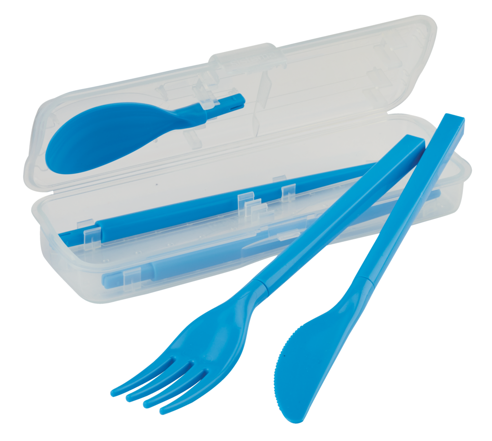 Cutlery Set To Go, Modular Travel Plastic Cutlery Set with Knife, Fork, Spoon, Chopsticks and Case