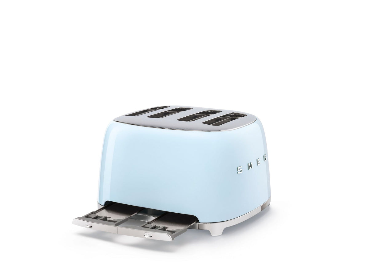 50s Retro Style Wide Slot Pop-up Toaster, 4-Slice, Pastel Blue