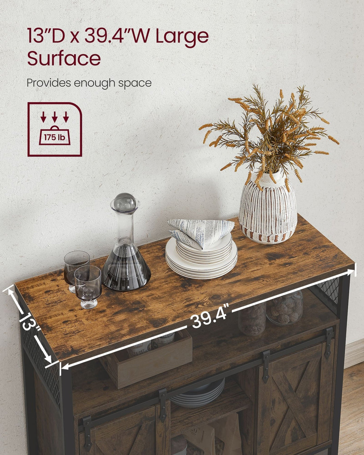 Home Brown Buff Sideboard Storage with Sliding Doors