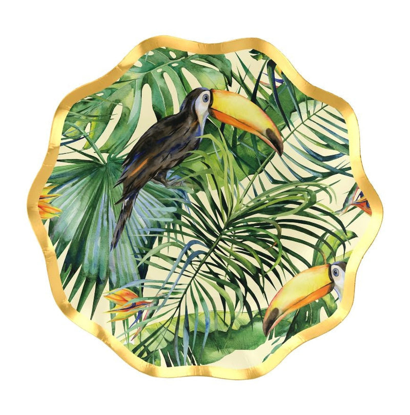 Palm Spring Round Paper Disposable Appetizer Bowls, Green/Gold, 6.5-in, 8-pk, for Summer Party E6912